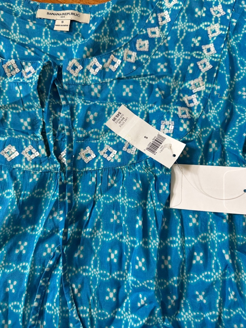 Banana Republic Turquoise Blue Geometric Print Tie-Front Tunic